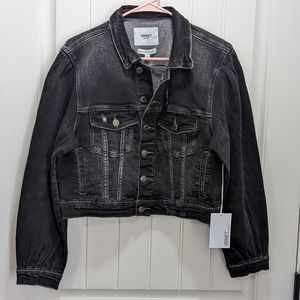 🔥NWT VERVET 'Puff Sleeve Trucker' Cropped Jean Jacket in Black